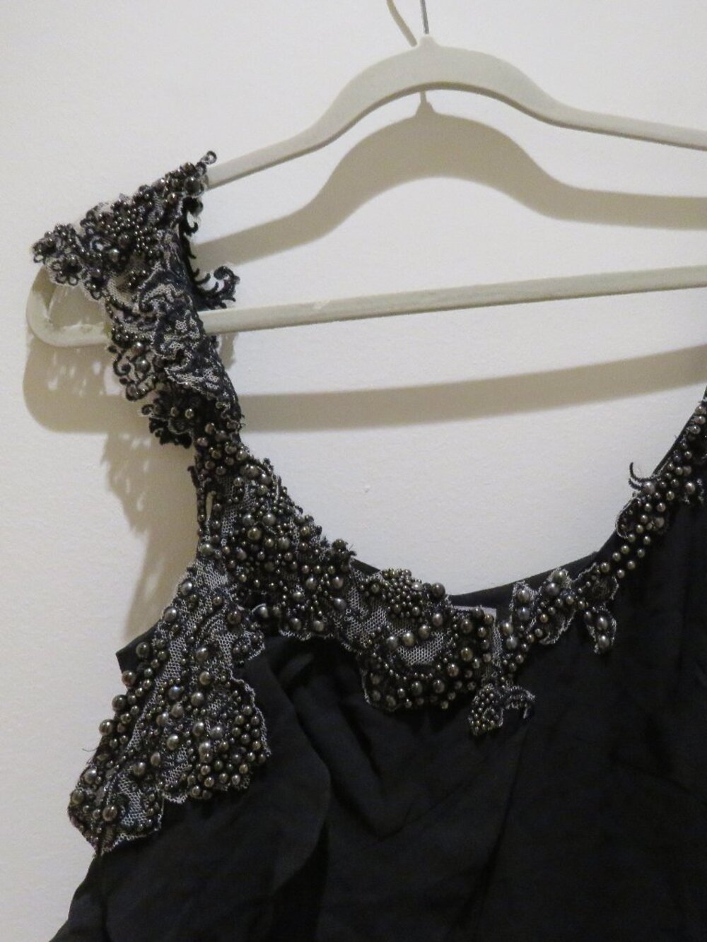 KAREN MILLEN 100% Silk Beaded Ruffle Chiffon Dress US 6 Whimsigoth Dark Romantic - Picture 4 of 16